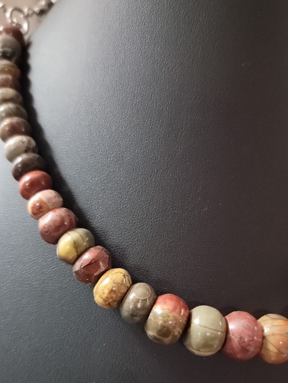 Artisan Red Tan Cream and Gray Jasper Bead Necklace - Picture 2 of 6